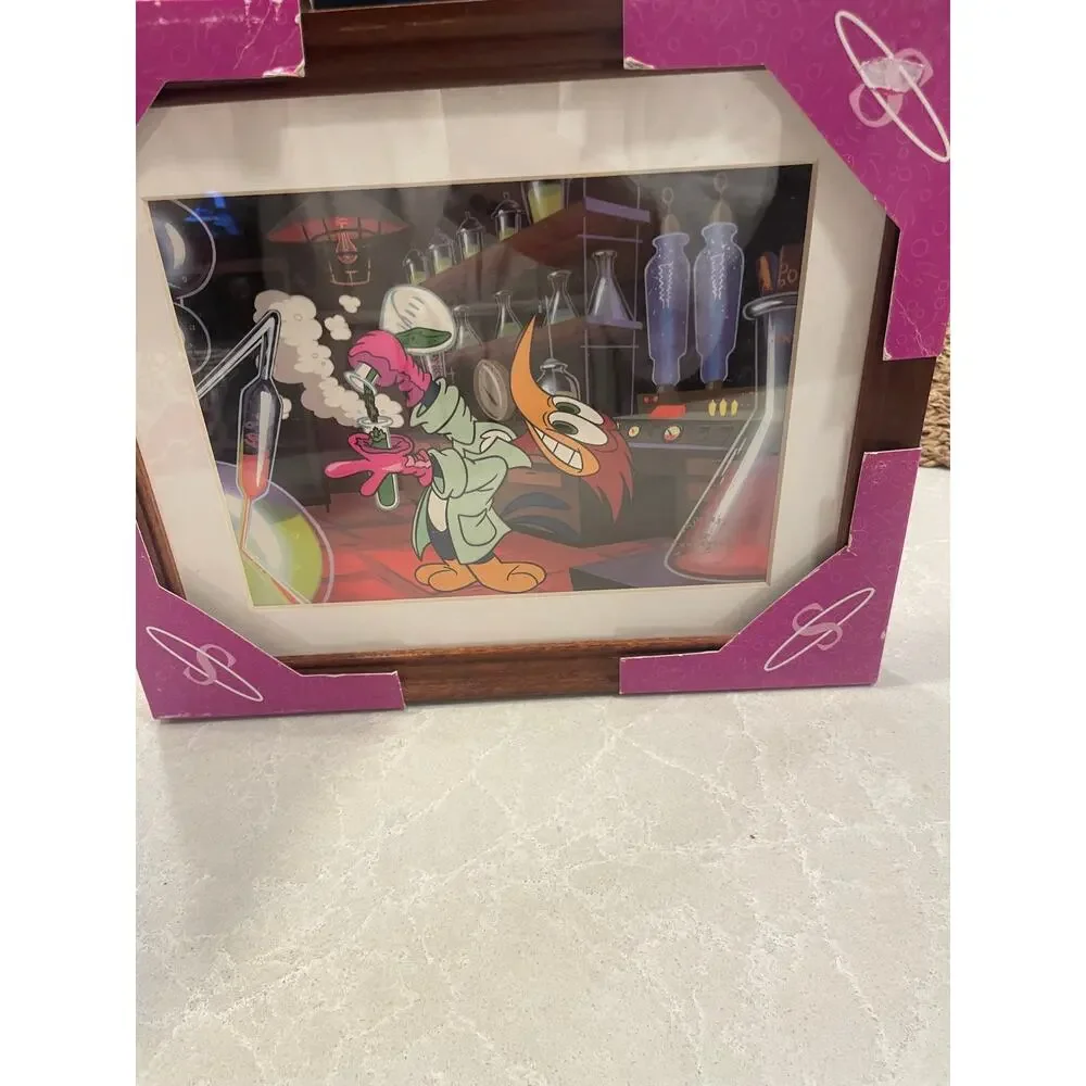 Woody Woodpecker wood framed animation art print lab scene cartoon wall decor